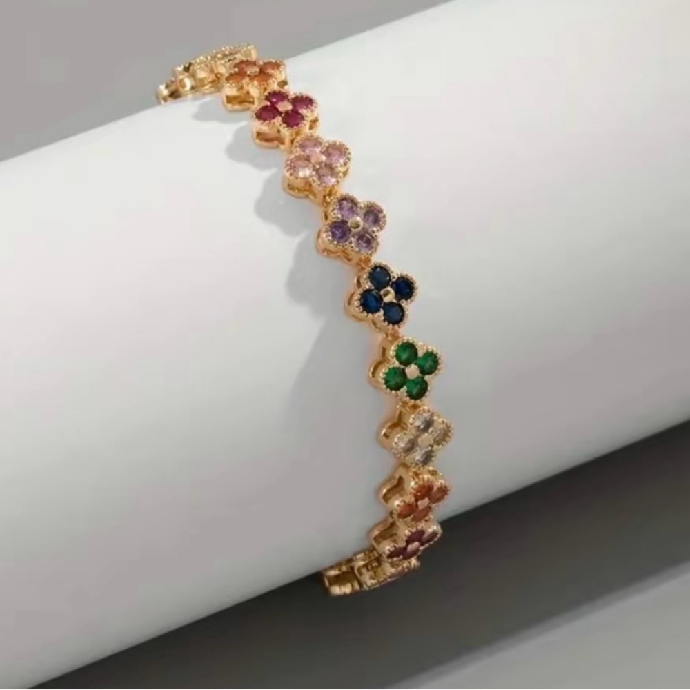 Gold Multi-Color Flower Bracelet